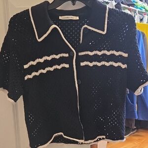 ABERCROMBIE Black Crochet Button-Up Cardigan